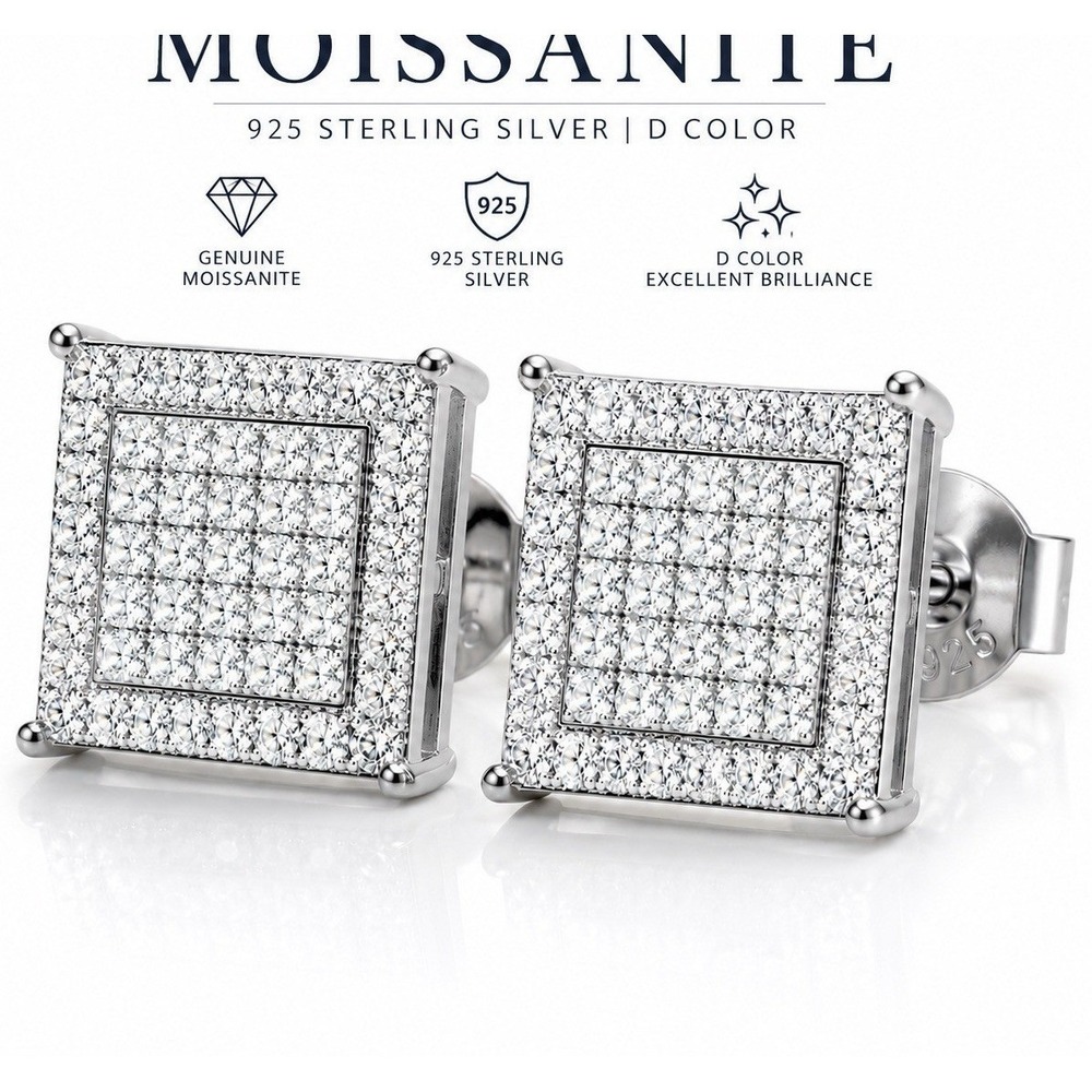 Moissanite 925 Sterling Silver Square Stud Earrings 0.67 CTW D Color VVS SE13936